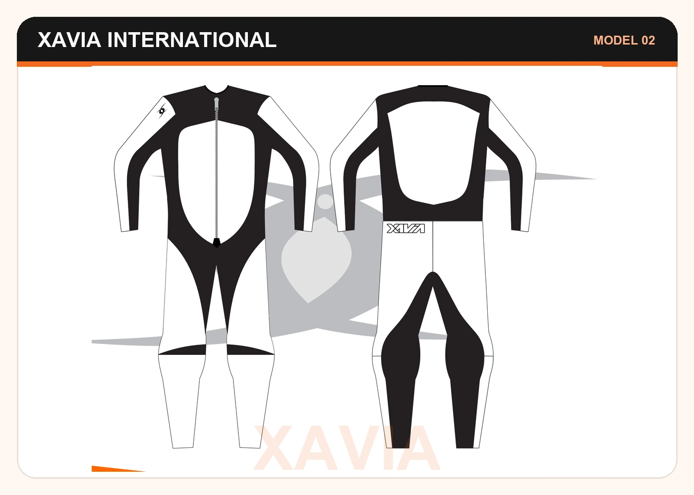 Xavia Stefano downhill longboarding suit front and back model drawing